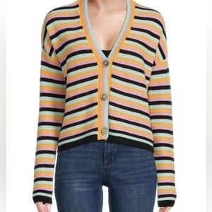 Lisa Todd Vneck Colourful Striped Knit Cardigan Sweater Medium